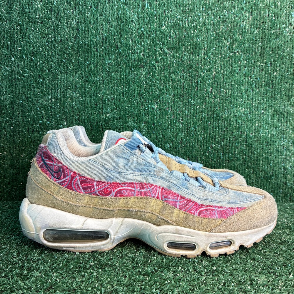 Nike Air Max 95 Wild West Denim Paisley Suede Retro Sneaker Blue Tan Mens Sz 9.5
